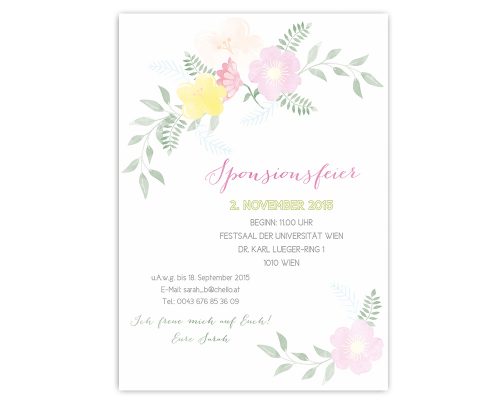 sponsionseinladung, modern, blumen, design