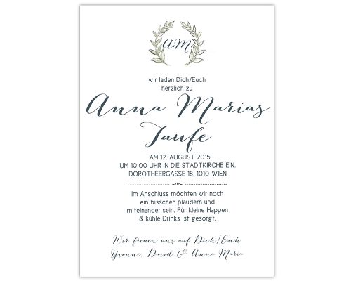 Taufeinladung, Olivenzweig, modern, grün