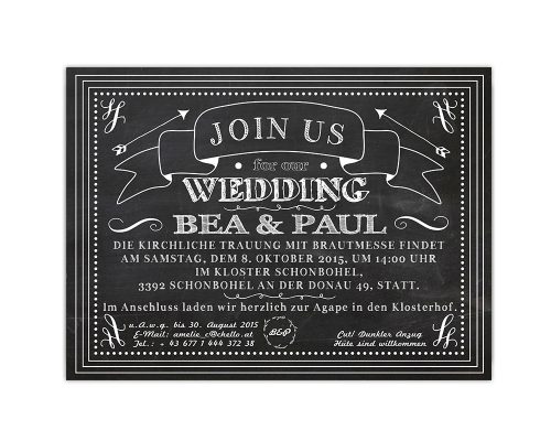 hochzeitseinladung, trauung, karte, chalkboard, vintage