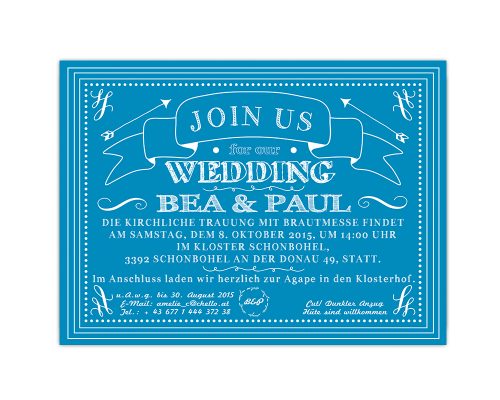 hochzeitseinladung, trauung, karte, blau, vintage