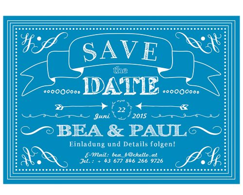 Save the Date, blau, Hochzeit, vintage