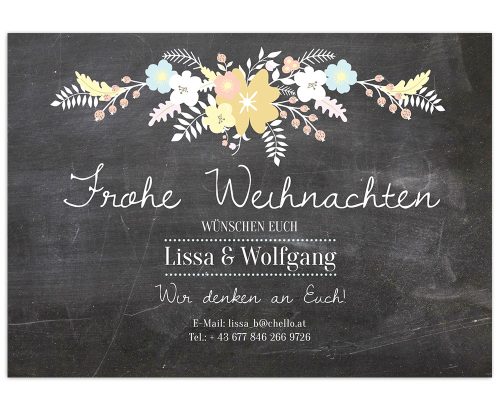 xmas, personalisieren, weihnachtskarte, chalkboard florals