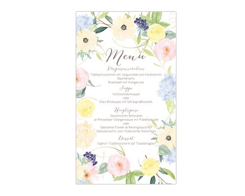 menükarte, hochzeit, blumen, design