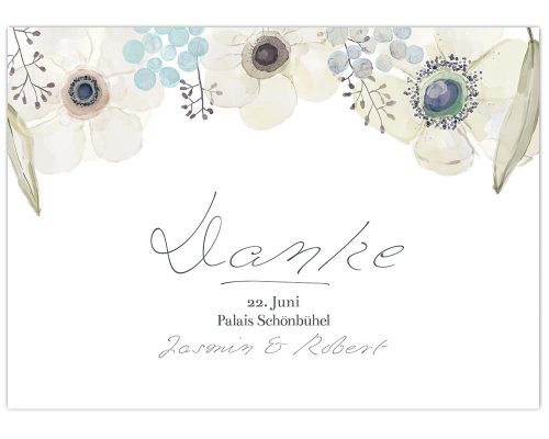 dankeskarte, blumen, hochzeitseinladungen, romantisch